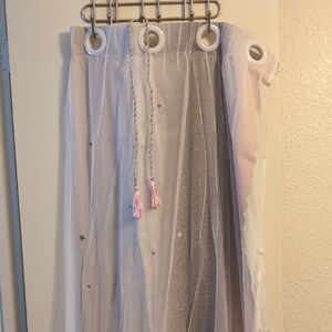 White and Pink Star-Patterned Black Out Curtain